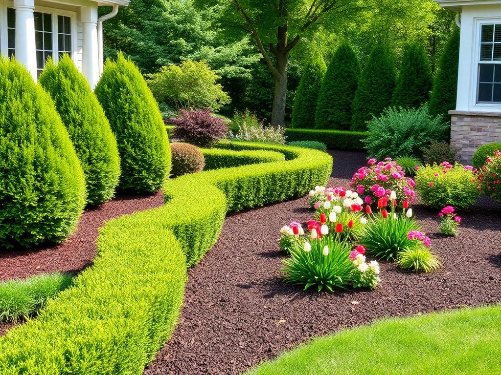 Manicured garden with mulch and flowers